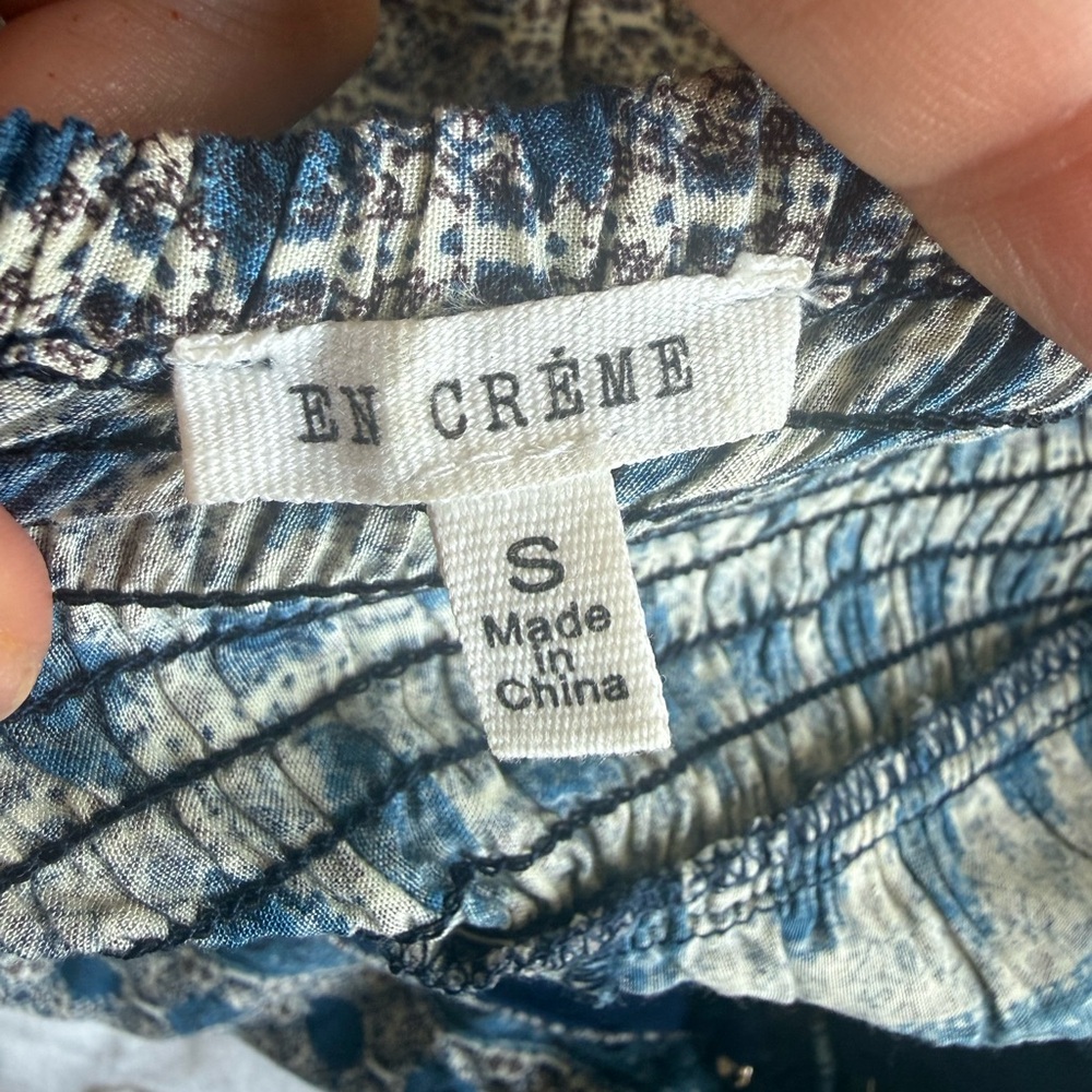 En Crème Boho Strapless Maxi Dress Blue Beige Paisley Geometric Print Small - Picture 5 of 7